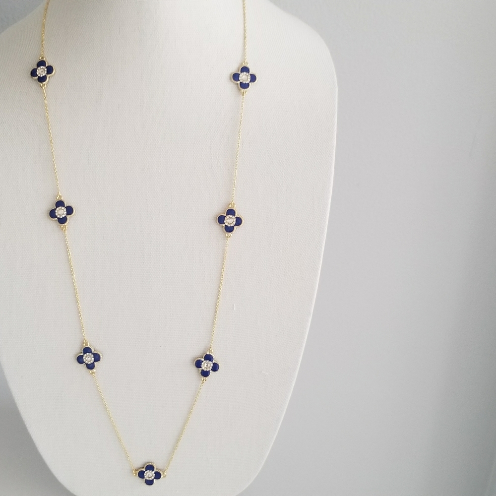 Clover/flower Necklace,Blue Four Leaf Clover,36" Long,Brand New